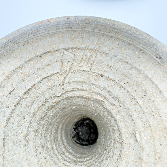 Studio Art Pottery Goblet Chalice Cup Textured Brown Gray Stoneware Signed #2 - Picture 7 of 10